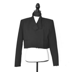 B0 NWT KAREN MILLEN Black Compact Stretch Cropped Blazer Jacket Size US 4